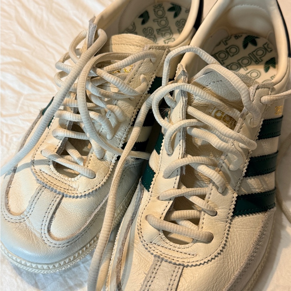 Adidas Cream and Green Logo Sneakers